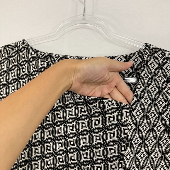 Talbots 3X Black White Geometric Print Ruched Sleeveless Stretch Dress Office - Picture 3 of 10